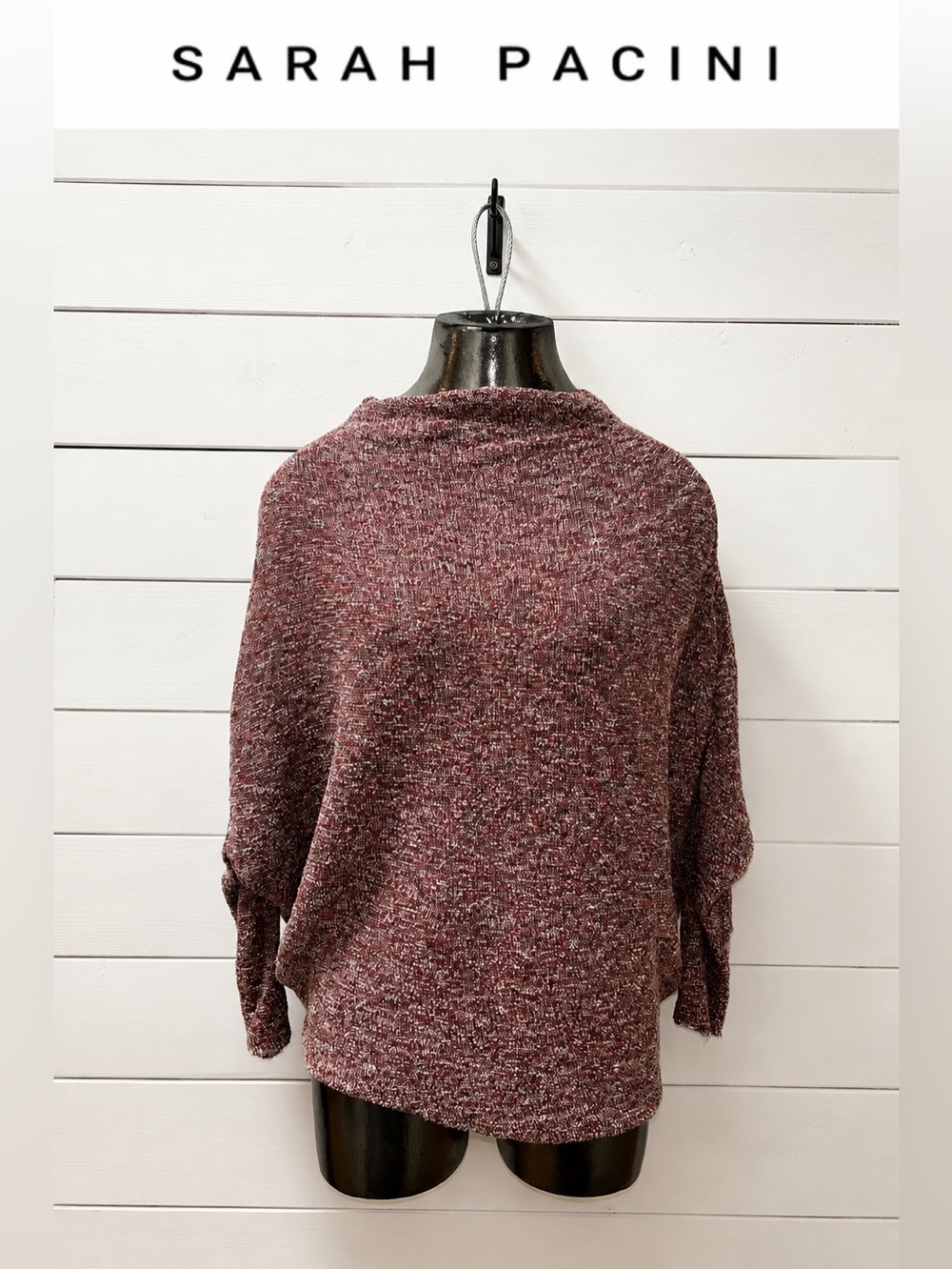 Sarah Pacini Marled Knit Sweater – Burgundy & Silver – Estimated S/M